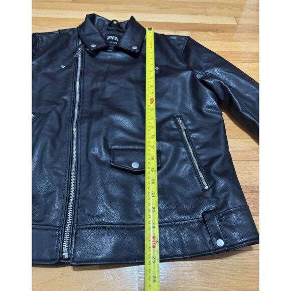 ZARA Man Faux Leather Biker Jacket Black Size L Moto Zip Pockets Asymmetrical - Picture 6 of 10